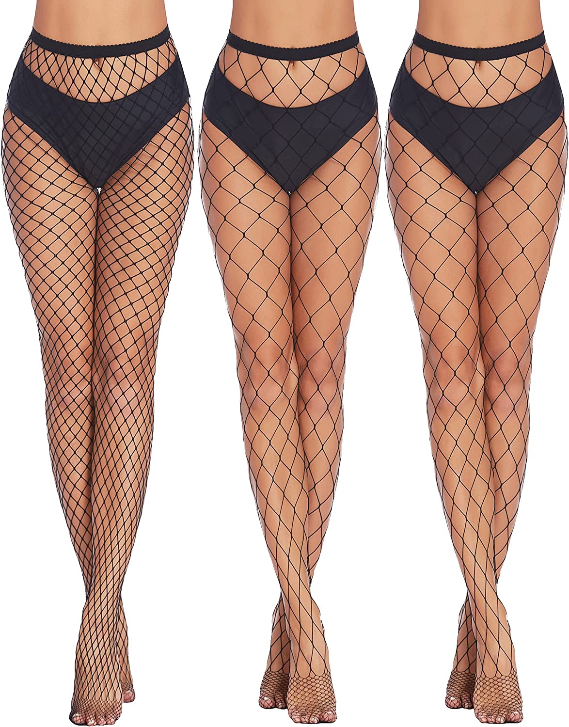 Plus size fishnet stockings, black with dark waistband, full length