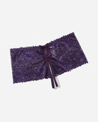 Purple high-waist lace panty with scalloped edge and center ribbon bow