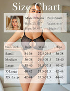 Size chart for mesh cut-out bra & thong set, model Hanna size Small