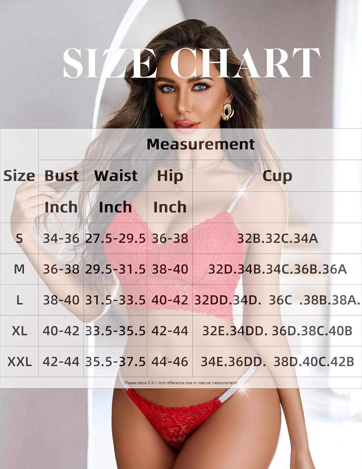 Red lace bralette and lace panty set with matching V-cut briefs and thin straps
