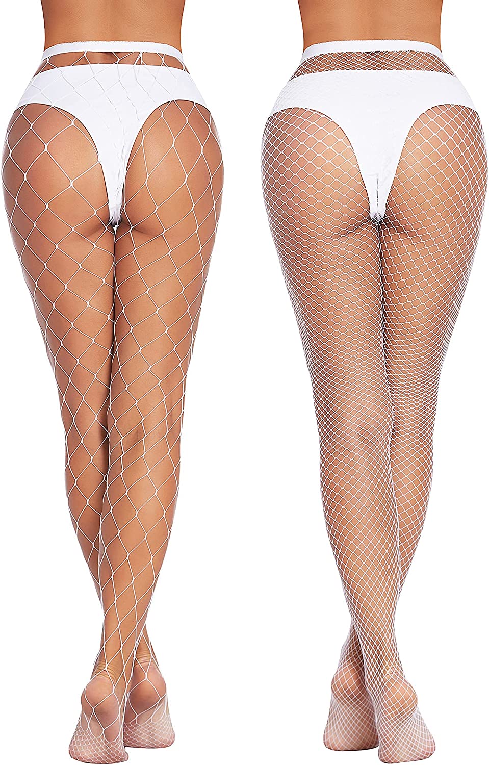 Plus-size fishnet stockings with diamond net pattern, white