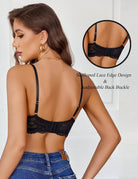 Black lace underwire bra, adjustable straps with scalloped lace back panel