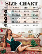 Babydoll dress size chart with waist, hip, and bust measurements in inches