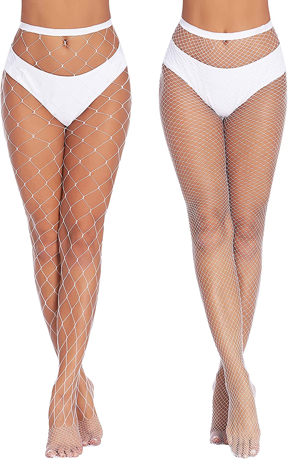 Plus-size fishnet stockings with diamond net pattern, white