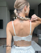 Lace underwire bra, light lace cups with scalloped trim and adjustable straps