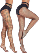 Plus-size fishnet stockings, black with wide band at top