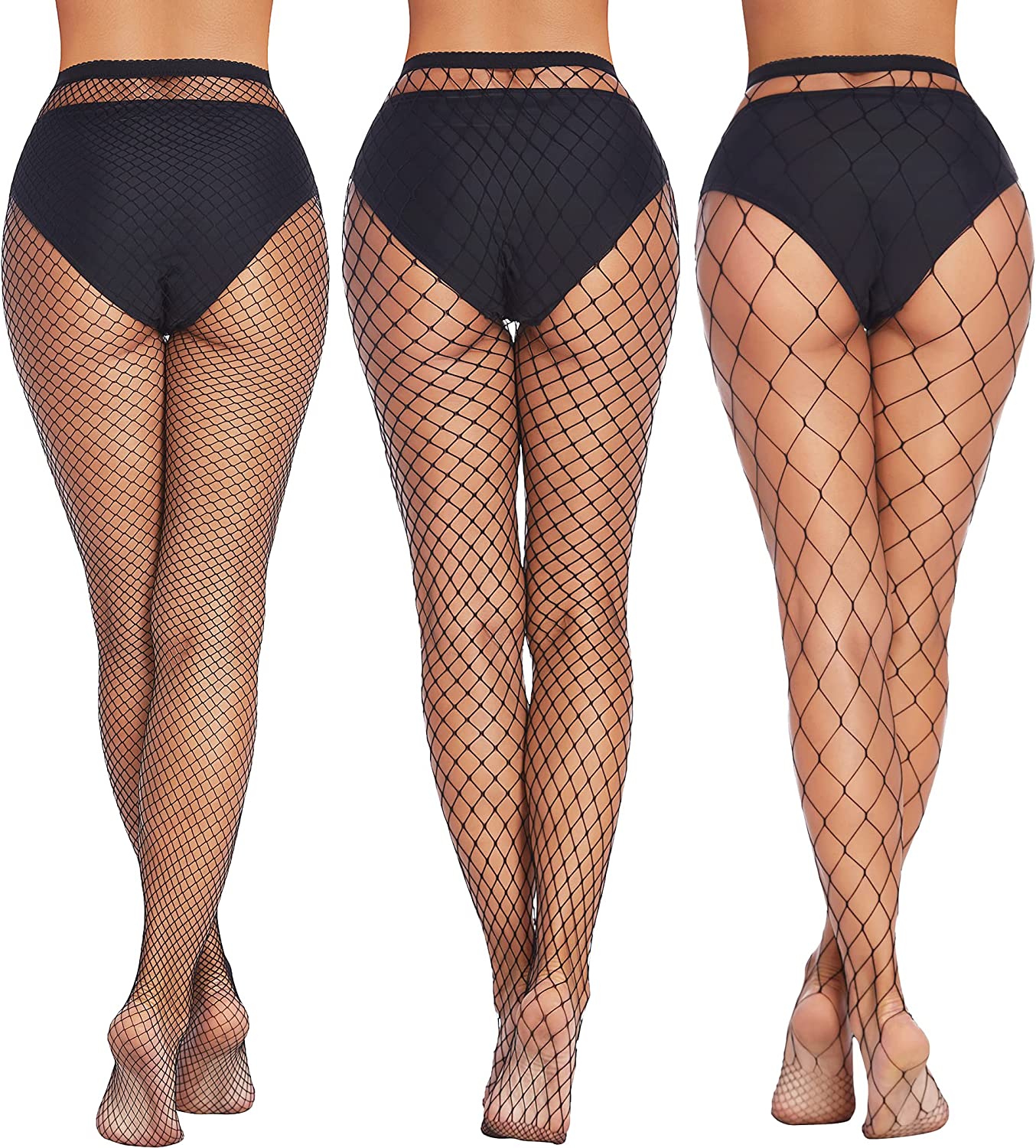 Plus size fishnet stockings, black with dark waistband, full length