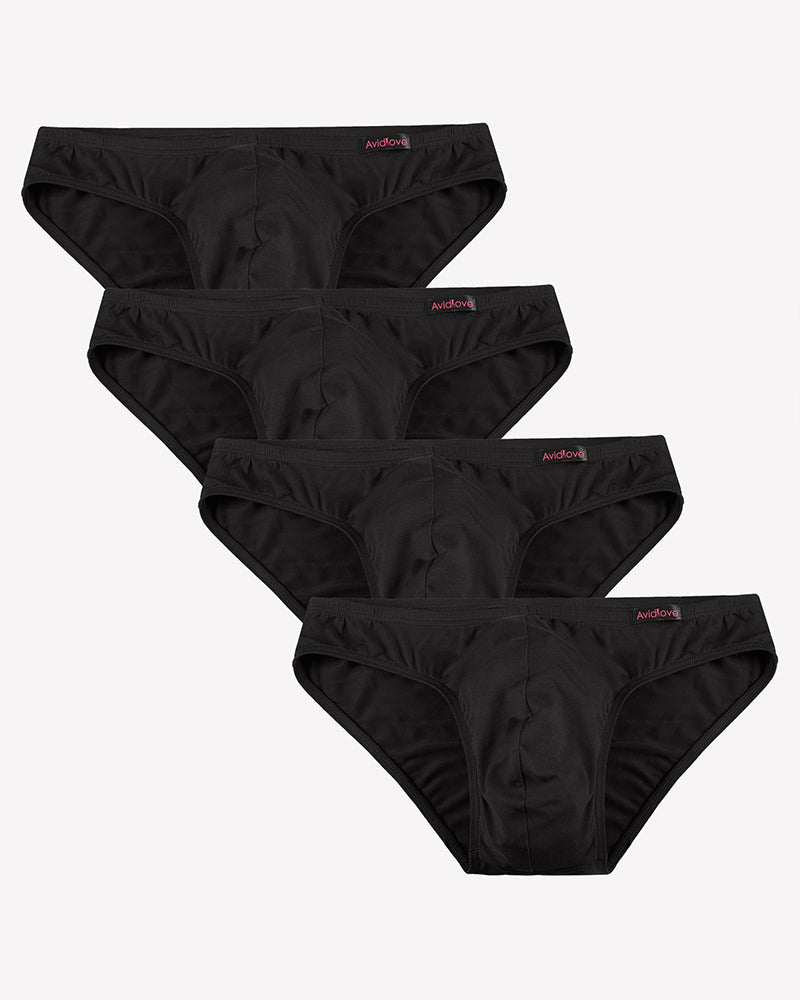 Men's low-rise hip briefs multipack, black microfiber underwear set of four