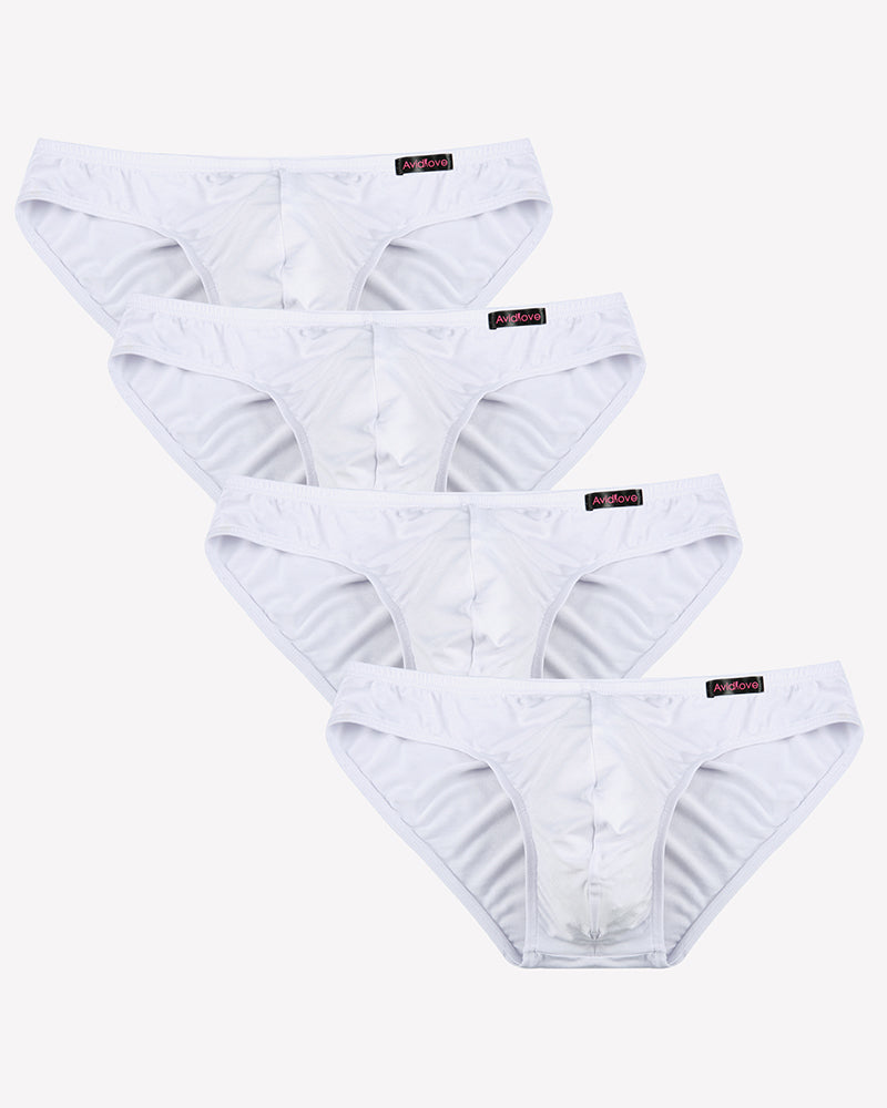 Men's low-rise hip briefs multipack, white microfiber underwear set of four