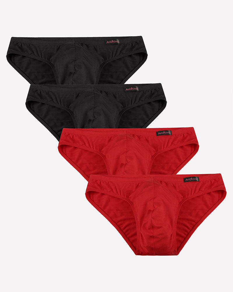 Men's low-rise hip briefs multipack: black and red microfiber briefs (4-pack)