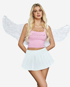 White mini pleated skirt with elastic waistband and flared pleat silhouette