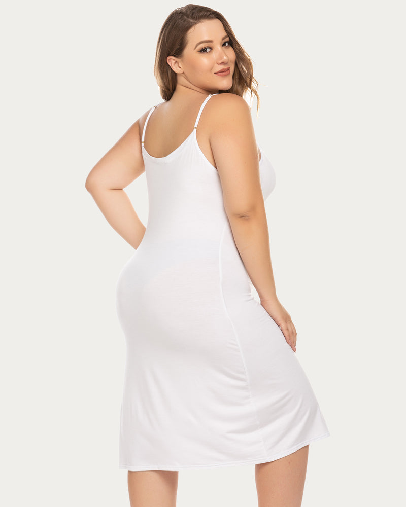 White slip nightgown dress, thin straps, knee-length A-line fit