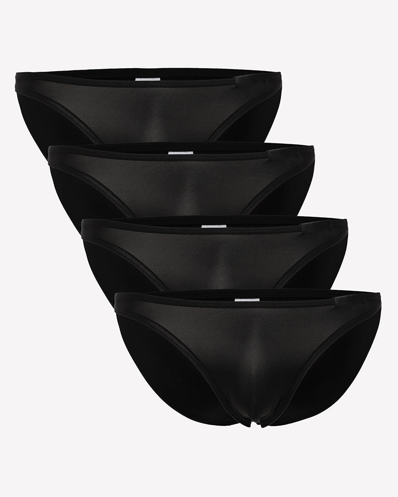 Four-pack men's low-rise stretch briefs, black, folded stack