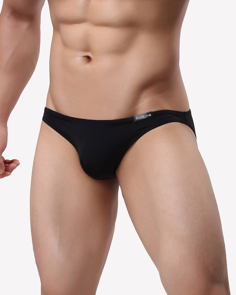 Men's low-rise stretch briefs, black, side view