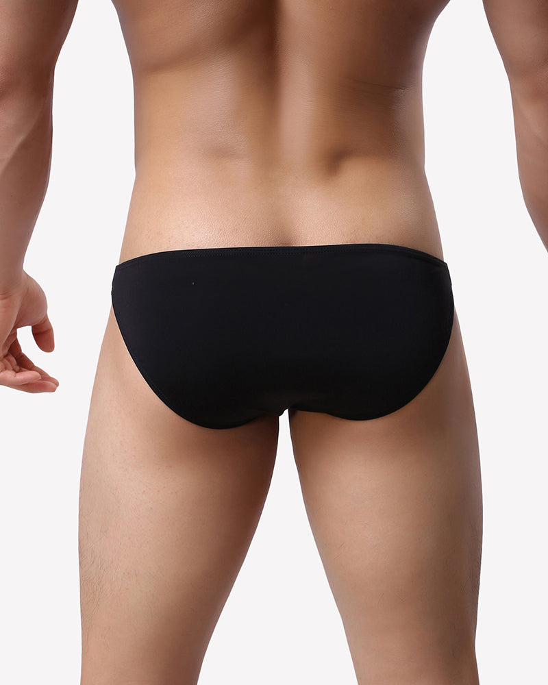 Men's low-rise stretch nylon briefs, black, front view