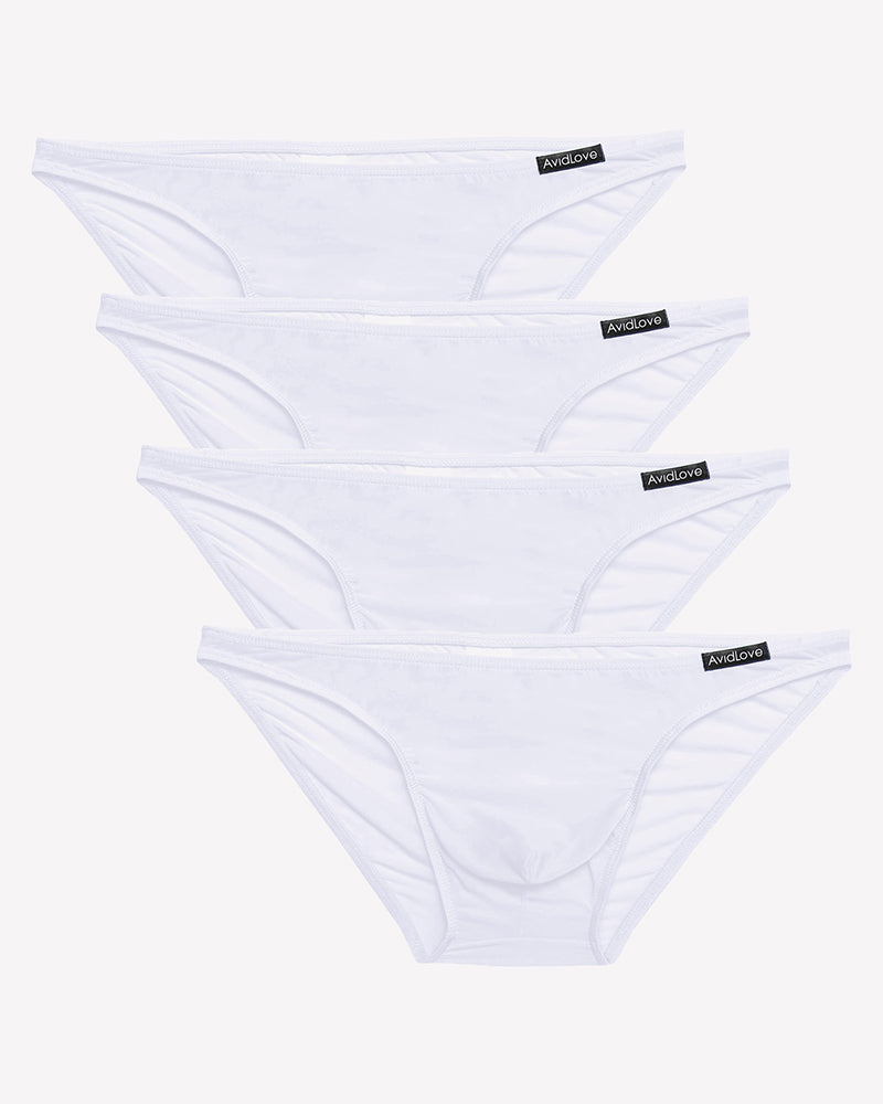 Men's low-rise briefs 4-pack in white with flat front seams