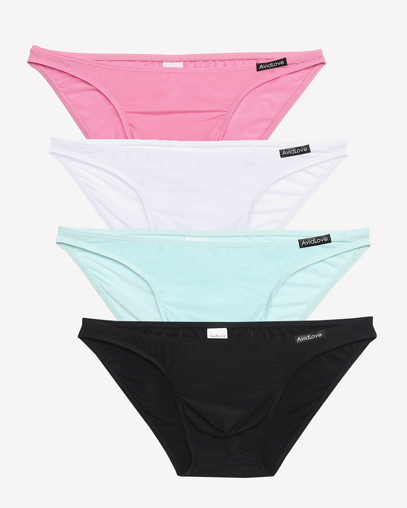 Men's low-rise briefs 4-pack in pink, white, mint, and black