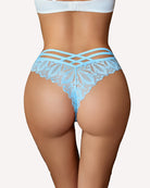Light blue lace cheeky panties with crisscross straps across the back
