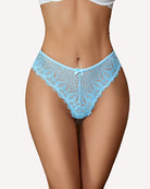 Light blue lace cheeky panties with scalloped edges and small center bow