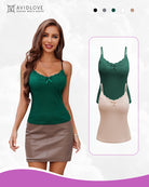 Green ribbed camisole tank top with scalloped lace trim and bow at neckline