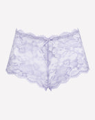 Light lavender floral lace mid-rise panties with center bow and scalloped edges