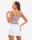 Lace tank top bralette, lavender lace back view with thin straps