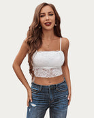 Lace tank bralette in white with lace overlay and thin spaghetti straps