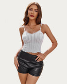 Light grey V-neck crop knit ribbed tank top with thin straps