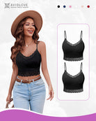 2-pack lace spaghetti strap tank tops, black set, scalloped V-neck lace hem
