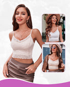 Lace spaghetti-strap tank top in white, lace cups and scalloped trim