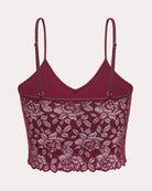 Dark red ribbed spaghetti strap bralette with lace lower panel