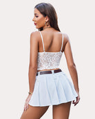 White lace camisole tank with lace back panel and spaghetti straps