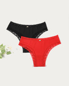Lace hipster briefs set in black and red with scalloped lace trim