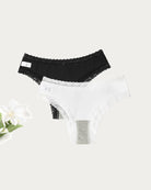 Lace hipster briefs set in black and white with scalloped lace trim