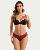 Burgundy lace hipster panties with scalloped trim and small center bow