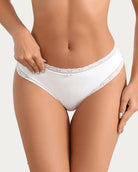 White lace hipster panties with lace trim waistband and small floral accents