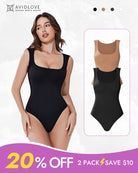 Double-lined bodysuit shapewear in black, sleeveless square neckline, double-layer compression