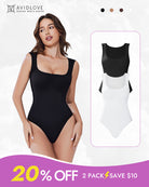 Double-lined bodysuit shapewear in black, sleeveless square neckline, smooth full-coverage fit