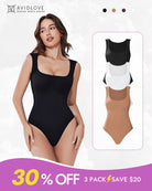 Black square-neck sleeveless bodysuit shapewear with high-leg brief cut