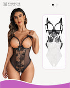 Lace mini bodysuit set, black sheer lace with underwire cups and tie straps