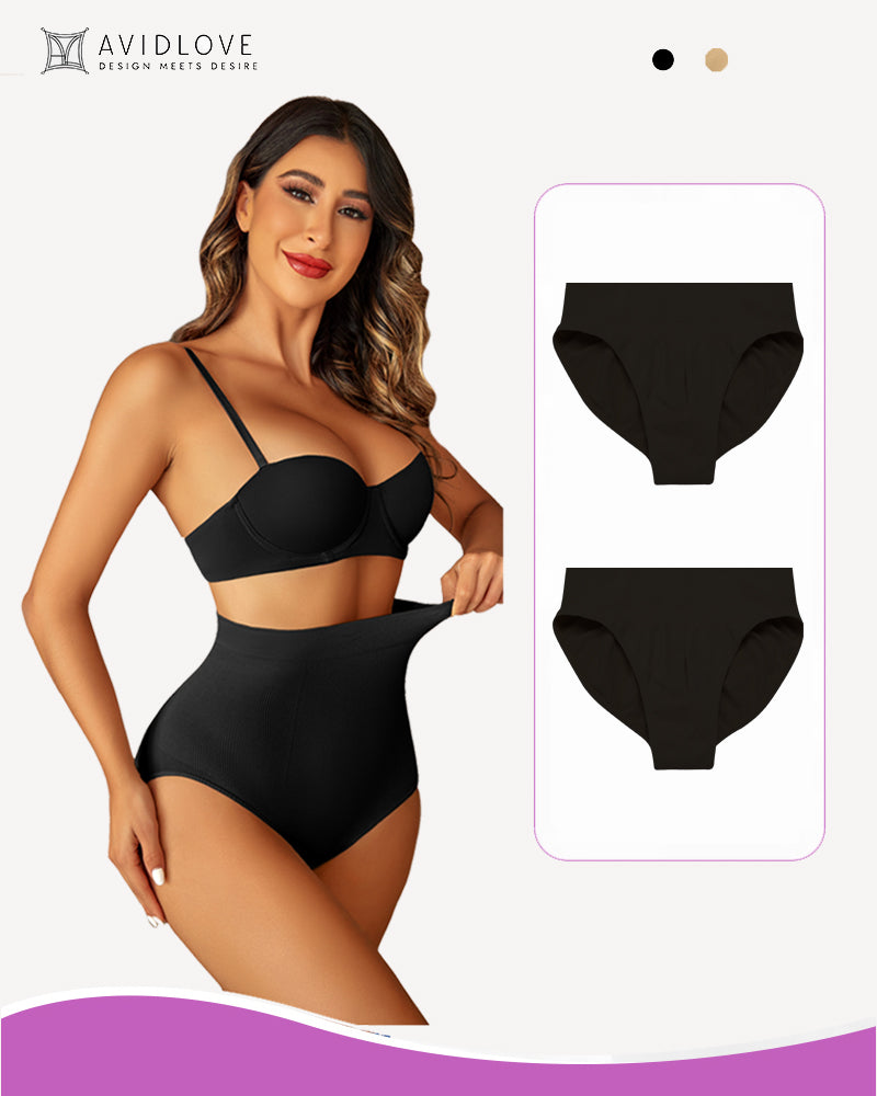 High waist tummy control panties, black shaping brief with full coverage back