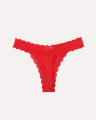 Lace waist thong panties in red with scalloped lace trim