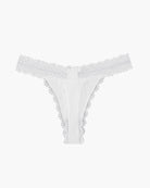 White lace waist thong with ribbed T-back and scalloped lace trim
