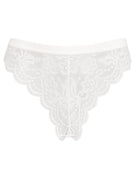 White lace low-waist thong with scalloped edges and T-back cut