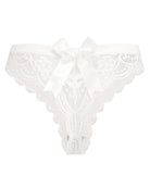White lace T-back thong with low waist and front bow detail