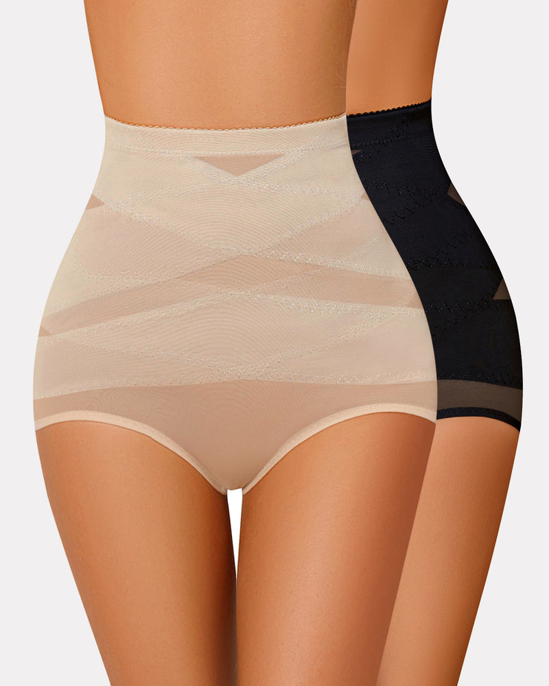 Champagne thong with sheer mesh and overlaid black panel at sides