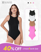 Black double-lined tank bodysuit with scoop neckline and high-cut leg openings.