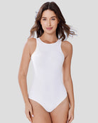 Double-lined tank bodysuit shapewear in white, scoop neck, sleeveless