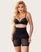 Black tummy control body shorts shapewear with shaping panels and high-rise waist