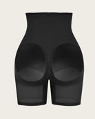 Black tummy control body shorts shapewear back view with oval contour panels